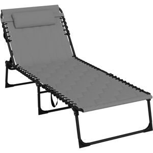 Outsunny Foldable Sun Lounger with 5-level Reclining Back, Outdoor Tanning Chair w/ Padded Seat, Outdoor Sun Lounger with Side Pocket