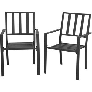 Outsunny Patio Dining Chairs, Metal Slatted, Durable & Weather-Resistant, Sleek Black