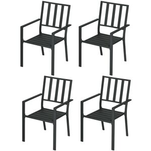 Outsunny 4 PCs Patio Dining Chairs with Metal Slatted Design, Black