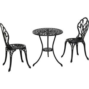 Outsunny 3 Piece Patio Bistro Set, Outdoor Aluminium Garden Table and Chairs with Umbrella Hole for Balcony, Black