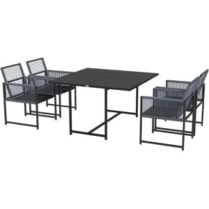 Outsunny 5 Pieces Garden Dining Set, Patio Dining Set, 4 Seater Outdoor Table and Chairs w/ Foldable Backrest, Tempered Glass Top, Handwoven