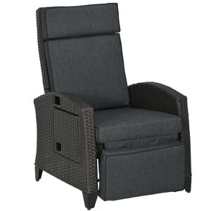 Outsunny Outdoor Rattan Recliner Chair with Adjustable Backrest and Footrest, Cushion, Side Tray, Grey