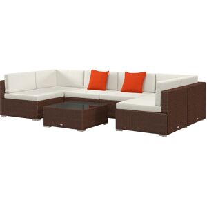 Outsunny Seven-Piece Garden Rattan Set, with Glass-Top Table - Brown