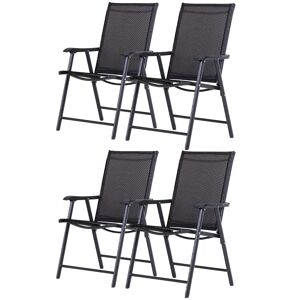 Outsunny Folding Garden Chairs, Set of 4, Metal Frame Outdoor Patio Park Dining Seat with Breathable Mesh, Black