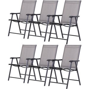 Outsunny Folding Garden Chairs Set of 6, Metal Frame, Outdoor Patio Park Dining Seat, Breathable Mesh Seat, Grey.