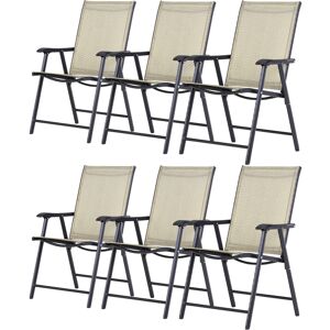 Outsunny Set of 6 Folding Garden Chairs, Metal Frame with Breathable Mesh Seat, Outdoor Patio Dining Chair, Beige