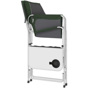 Outsunny Folding Directors Chair in Aluminium, Green, with Side Table, Cup Holder, Cooler Bag and Storage Pocket for Camping