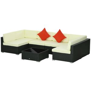 Outsunny 7 Pieces PE Rattan Garden Furniture Set w/ Thick Padded Cushion, Patio Garden Corner Sofa Sets w/ Glass Coffee Table and Pillows