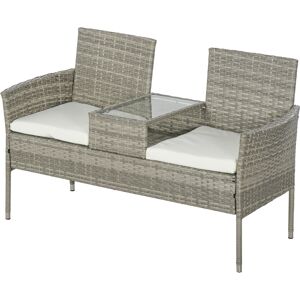 Outsunny Two-Seat Rattan Chair, with Middle Table - Grey