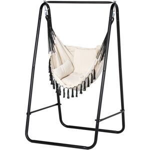 Outsunny Hammock Swing Chair with Stand, Cushioned Hammock Chair for Indoor & Outdoor Relaxation, Cream White