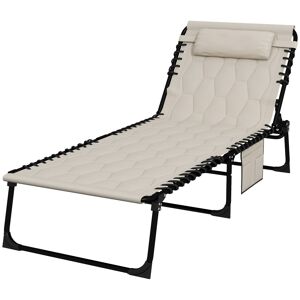 Outsunny Foldable Sun Lounger Set w/ 5-level Reclining Back, Outdoor Tanning Chairs w/ Build-in Padded Seat, Side Pocket, Headrest