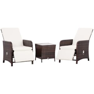 Outsunny 3 Pieces Rattan Bistro Set Balcony Furniture with Cushions, Storage Function - Mixed-Brown