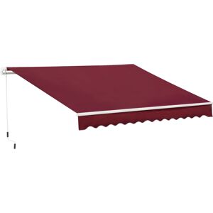 Outsunny 4x2.5m Garden Patio Retractable Manual Awning Window Door Sun Shade Canopy with Fittings and Crank Handle Wine Red