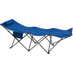 Outsunny Portable Sun Lounger, Foldable Outdoor Recliner Chair with Side Pocket, Headrest, Oxford Fabric, for Beach, Garden, Patio, Dark Blue