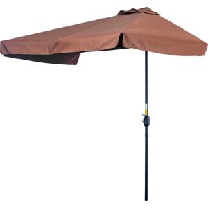 Outsunny 2.3m Patio Semi Round Half Parasol Umbrella with Metal Frame Crank Handle for Balcony- NO BASE INCLUDED, Brown