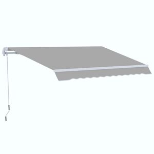 Outsunny 4x2.5m Retractable Manual Awning Window Door Sun Shade Canopy with Fittings and Crank Handle Light Grey