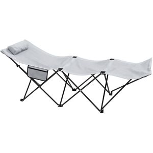 Outsunny Portable Sun Lounger, Foldable Outdoor Sunbed with Side Pocket, Headrest, Oxford Fabric, Light Grey