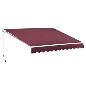 Outsunny 3x4m Garden Patio Retractable Manual Awning Window Door Sun Shade Canopy with Fittings and Crank Handle Wine Red