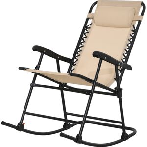 Outsunny Outdoor Folding Rocking Chair, Zero Gravity Design with Headrest, Portable and Comfortable, Beige