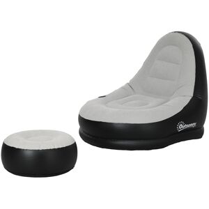 Outsunny Inflatable Lounge Chair and Ottoman Set with Cup Holder, Ideal for Gaming, Reading, Grey