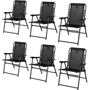 Outsunny 6 Pcs Patio Folding Chair Set, Outdoor Portable Loungers for Camping Pool Beach Deck, Lawn w/ Armrest Steel Frame Black