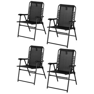 Outsunny Portable Folding Chairs Set of 4, Outdoor Patio Loungers, Steel Frame with Armrest for Camping, Pool, Beach, Deck, Lawn, Black