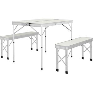 Outsunny Picnic Table Set, Foldable Camping Aluminium Table with 2 Benches, Lightweight for Garden, Party, BBQ, Silver