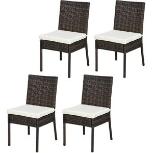 Outsunny Rattan Garden Chairs, Set of Four, Armless, Durable Outdoor Seating, Easy Storage, Brown