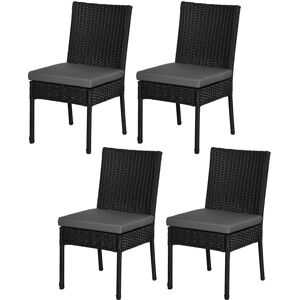 Outsunny Set of Four Armless Rattan Garden Chairs - Black