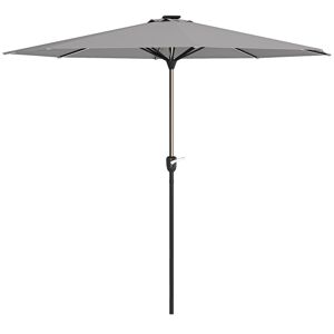 Outsunny Patio Umbrella with Solar-Powered LED Lights, Outdoor Parasol with Crank Handle, Light Grey