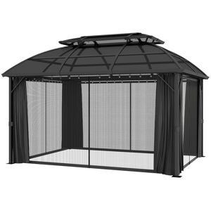 Outsunny 4 x 3m Aluminium Frame Hard Gazebo, with Accessories - Black