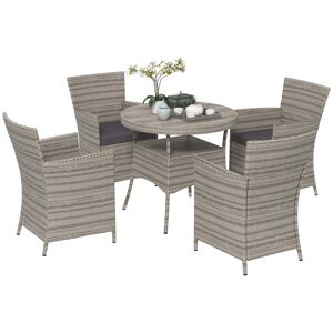 Outsunny Rattan Dining Set, 5 Pieces with Removable Cushions & Slatted Tabletop, Ideal for Patio, Lawn, Balcony, Grey