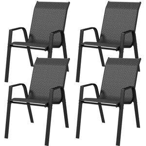 Outsunny Stackable Outdoor Rattan Chairs Set of 4 with Armrests and Backrest, Grey