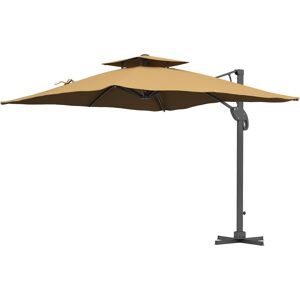 Outsunny Garden Parasol, 3(m) Cantilever Parasol with Hydraulic Mechanism, Dual Vented Top, 8 Ribs, Cross Base, Khaki