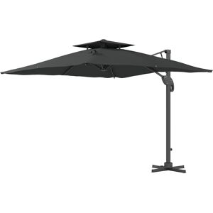 Outsunny Garden Parasol, 3(m) Cantilever Parasol with Hydraulic Mechanism, Dual Vented Top, 8 Ribs, Cross Base, Grey