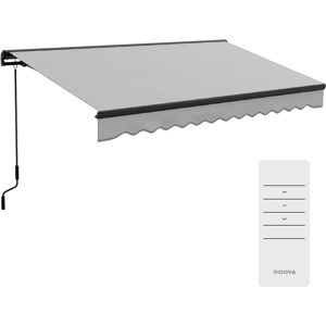 Outsunny 3.5 x 2.5m Aluminium Frame Electric Awning, Retractable Awning Sun Canopies for Patio Door Window, Light Grey