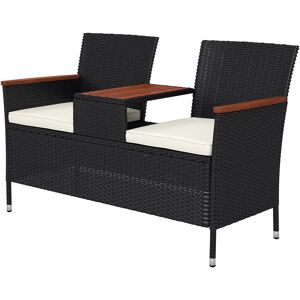 Outsunny Two-Seat Rattan Loveseat, with Wood-Top Middle Table - Black