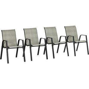 Outsunny Rattan Outdoor Chairs, Stackable Set of 4 with Armrests and Backrest for Patio, Garden, Mixed Grey