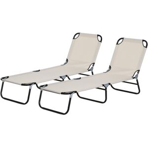 Outsunny Adjustable Garden Sun Lounger with Five-Position Back, Cream White, Comfortable Outdoor Recliner