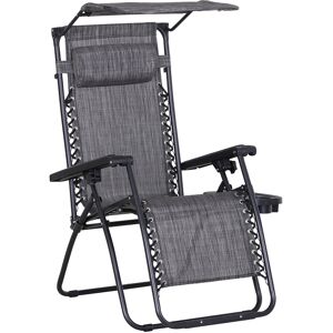 Outsunny Zero Gravity Chair, Folding Deck Chair with Cup Holder and Sunshade, Reclining Patio Sun Lounger, Grey