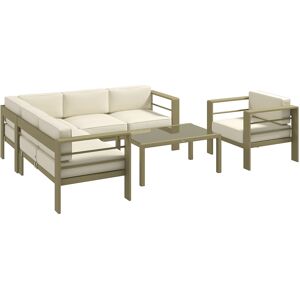 Outsunny 5-Piece Garden Sofa Set with Cushions, Aluminium Garden Furniture Sets with Glass Top Coffee Table, Patio Sectional Furniture Set, for Patio & Deck, Gold Tone