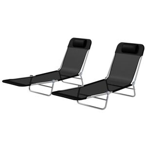 Outsunny Set of Two Steel Frame Sun Loungers, with Reclining Backs - Black