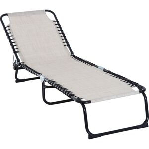 Outsunny Folding Chaise Lounge Chair Reclining Garden Sun Lounger with 4-Position Adjustable Backrest for Patio, Deck, and Poolside, Cream White