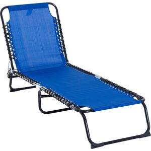 Outsunny Beach Sun Lounger, Folding Chaise Chair, Garden Recliner with 4 Position Adjustable Back, Camping and Hiking, Blue