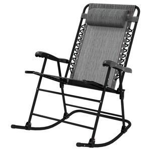 Outsunny Folding Rocking Chair Outdoor Portable Zero Gravity Chair w/ Headrest Grey