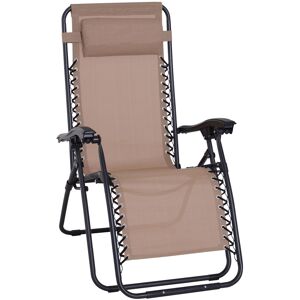 Outsunny Zero Gravity Chair Metal Frame Armchair Outdoor Folding & Reclining Sun Lounger with Head Pillow for Patio Decking Gardens Camping, Beige