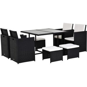 Outsunny 9PC Garden Rattan Dining Set Outdoor Patio Dining Table Set Weave Wicker 8 Seater Stool Black