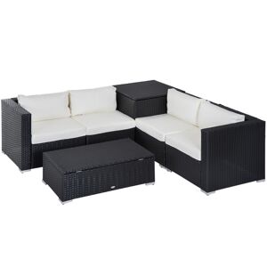 Outsunny 4-Seater Rattan Garden Corner Sofa Set Wicker 4 Seater Garden Weave Furniture w/ Cushion Black