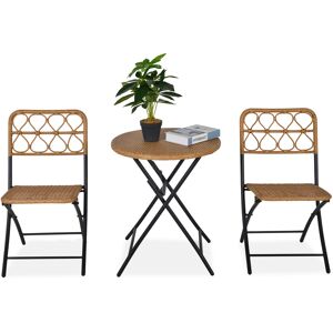 Outsunny 3 pcs PE Rattan Wicker Bistro Set Conversation Patio Furniture Set w/ Foldable Coffee Table and Chairs and Steel Frame, Natural Aosom UK
