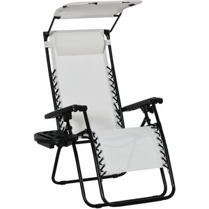 Outsunny Zero Gravity Garden Deck Folding Chair Patio Sun Lounger Reclining Seat with Cup Holder & Canopy Shade - White Aosom UK